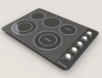 Modern Black Electric Cooktop With Multiple Burners And Control Knobs 3d model