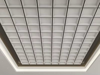 Modern Grid Ceiling Design With White Square Panels And Clean Structure 3d model