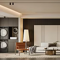 Modern Dining Room Interior With Black Cabinets Marble Island Chandelier And Dining Table Chairs