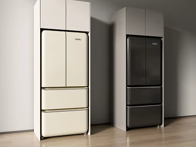 White and Black Modern Freestanding Refrigerators with Double Doors and Drawers 3d model