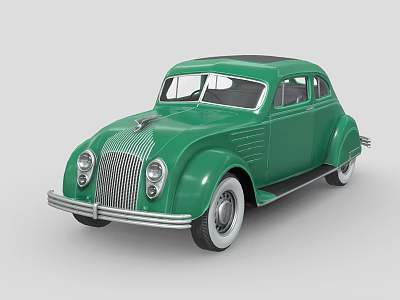 Green Vintage Classic Car With Streamlined Body Chrome Grille And Round Headlights 3d model