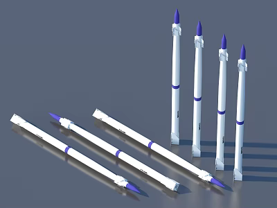 Military Missiles With White Bodies Blue Tips And Stripes Arranged In Stand And Lay Positions 3d model