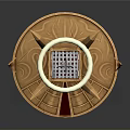 Ornate Golden Decorative Structure with Halo Top Wing like Panels Lattice Center and Base Pendants