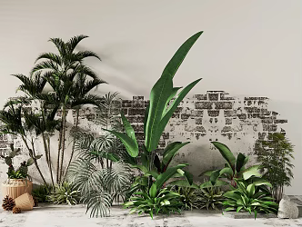 New Chinese style interior landscape sketch interior landscape plant pile plant combination courtyard sketch 3d model