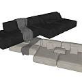 Gray And Beige Sectional Sofa With Decorative Pillows And Throw Blanket 3d model