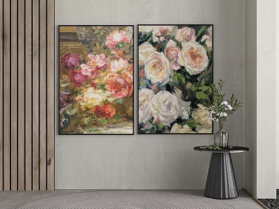 Botanical Floral Paintings With Roses As Wall Art For Interior Decor 3d model