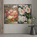 Botanical Floral Paintings With Roses As Wall Art For Interior Decor