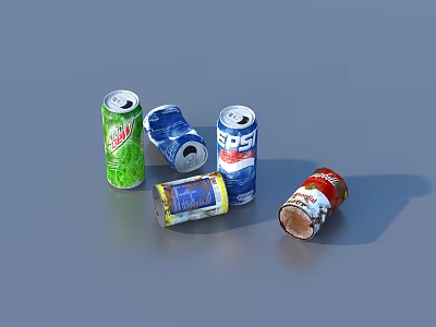 Everyday Household Metal Beverage Cans With Different Colors Stacked And Scattered 3d model