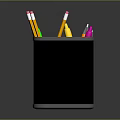 Practical Black Stationery Organizer With Colored Pens Pencils And Highlighters