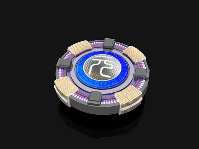 Circular Tech Device With Blue Center And TC Logo Metallic Frame Design 3d model