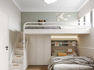 Modern children's room high and low bed stair bed wall decoration lamp ceiling lamp children's bed tatami 3d model