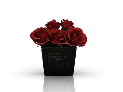 Red Roses Potted In Black COLOVOUK Container As Decorative Indoor Plant 3d model