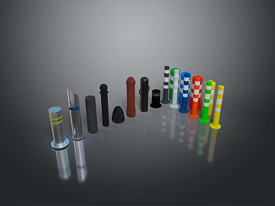 Assorted Colored Cylindrical Objects Including Striped And Solid Designs On 3d model