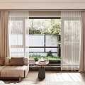 Sheer And Thick Beige Curtains Enhance Cozy Living Room With Sofa Tea Table And Garden