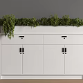 White Cabinet With Drawers And Doors Topped With Green Plants