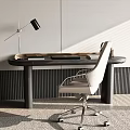 Modern Minimalist Desk With White Office Chair And Black Desk Lamp