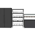 Modern Kitchen With Double Door Refrigerator Storage Shelves And Appliances