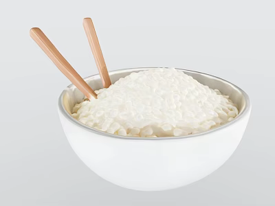 White Bowl Filled With Cooked Rice And Wooden Chopsticks Inside 3d model