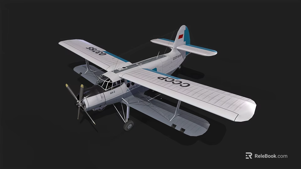 Vintage Silver Gray Biplane With Red Tail Emblem Blue Details And Number 0000 3d model 