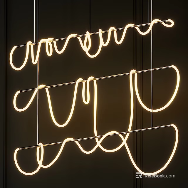 Creative Abstract Pendant Light With Curved Lines And Illuminated Design For Modern Spaces 3d model 