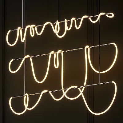 Creative Abstract Pendant Light With Curved Lines And Illuminated Design For Modern Spaces 3d model