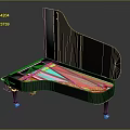 Black Grand Piano With Open Top Shiny Finish And Interior String Structure