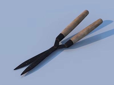 Durable Hardware Tools Scissors With Wooden Handles And Metal Blades 3d model
