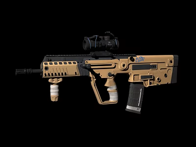 Modern Gold colored Assault Rifle with Tactical Scope Rail System and Grip 3d model Modern Gold colored Assault Rifle with Tactical Scope Rail System and Grip 3d model