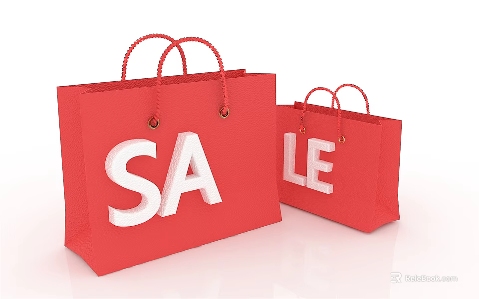 Red Shopping Bags Featuring Sale Text For Daily Necessities Promotion 3d model 