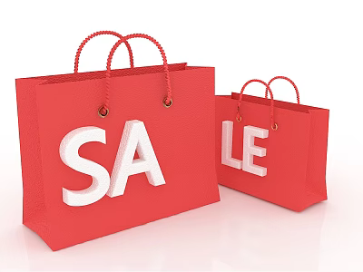 Red Shopping Bags Featuring Sale Text For Daily Necessities Promotion 3d model