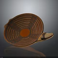 Decorative Handcrafted Wooden Furniture Bowl With Traditional Orange Red Patterns And Handle