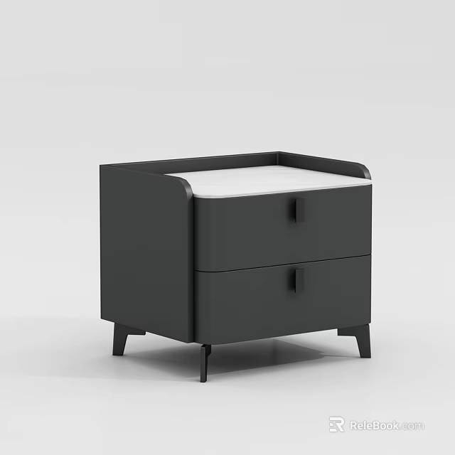 Stylish Black Bedside Table With Two Drawers And White Top Modern Design 3d model
