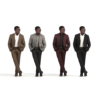 Men In Different Colored Stylish Suits Standing With Hands In Pockets 3d model