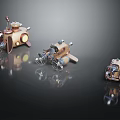 Space Exploration Themed Steampunk Miniature Mechanical Devices Display With Vintage Design 3d model