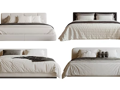 Modern Double Bed Designs With Neutral Bedspreads And Decorative Pillows 3d model