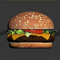 Delicious Hamburger with Sesame Seed Bun Fresh Lettuce Tomato and Cheese Patty