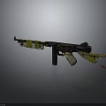 Tactical Gun Featuring Yellow Black Stripes Warning Signs And Decorative Design