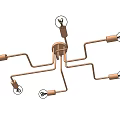 Modern Copper Chandelier Featuring Multiple Branch Style Arms And Exposed Bulbs