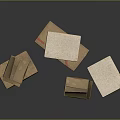Various Stacked And Open Cardboard Boxes With Labels And Tape On Dark Surface