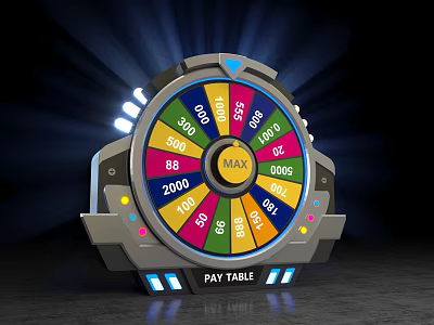 Colorful Casino Wheel Machine With Cash Prizes And Pay Table 3d model