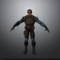 3D Male Character And Warrior With Black Orange Costume Arm Guards Belt And Sunglasses