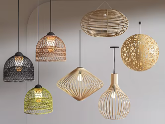 Bamboo chandelier art chandelier bedside chandelier 3d model