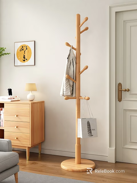 Wooden Modern Shoe Cabinet With Coat Rack Storage And Decorative Elements In Home Interior 3d model 