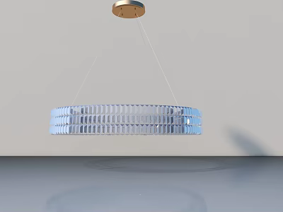 Modern Swing Door Design Featuring Gold Hanging Lamp And Blue Glass Shade 3d model