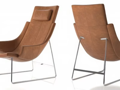 Elegant Brown Leather Lounge Chair With Modern Metal Frame And Comfortable Design 3d model