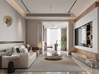 Modern Living Dining Room Interior With Sofa Coffee Table TV Wall Area Rug And Plant 3d model
