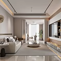 Modern Living Dining Room Interior With Sofa Coffee Table TV Wall Area Rug And Plant