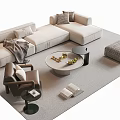 Modern L Shaped Sofa Coffee Table Set With Round Table Throw Pillows And Ottoman Rug 3d model