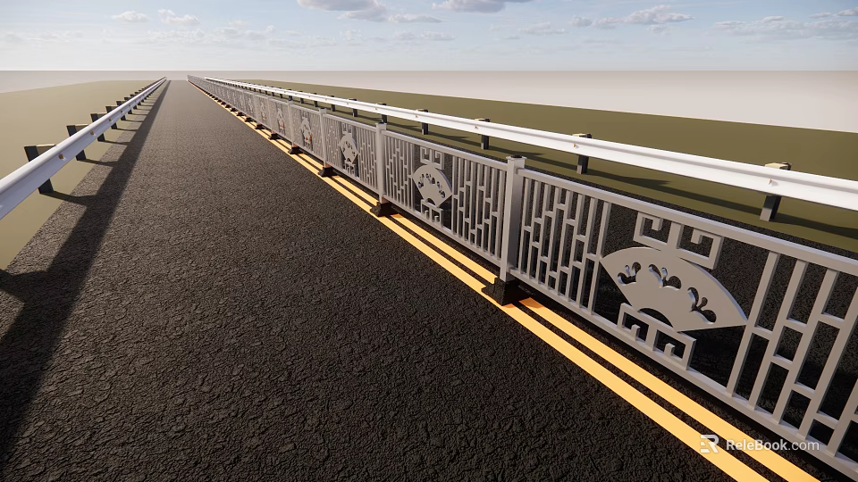 Long Stretch Of Decorative Metal Fence With Intricate Cut Out Patterns Along Highway 3d model 
