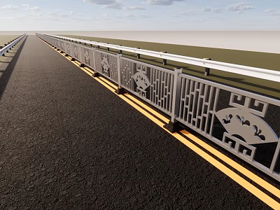 Long Stretch Of Decorative Metal Fence With Intricate Cut Out Patterns Along Highway 3d model